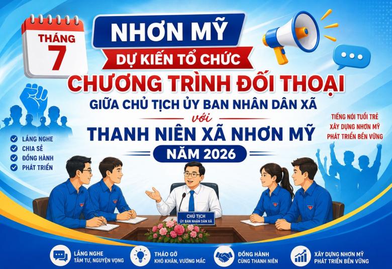 Tháng 7 Nhơn Mỹ dự kiến tổ chức Chương trình đối thoại giữa Chủ tịch Ủy ban nhân dân xã với thanh niên xã Nhơn Mỹ năm 2026