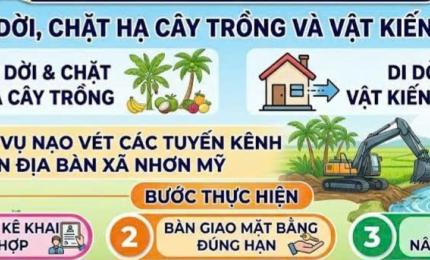Thông báo di dời - chặt hạ cây trồng và vật kiến trúc để phục vụ nạo vét các tuyến kênh trên địa bàn xã Nhơn Mỹ