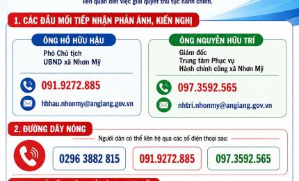 Nhơn Mỹ công khai đầu mối, đường dây nóng tiếp nhận phản ánh, kiến nghị về thủ tục hành chính