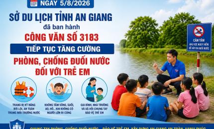 Ngày 5/8/2026 Sở Du lịch tỉnh An Giang đã ban hành công văn số 3183 tiếp tục tăng cường phòng, chống đuối nước đối với trẻ em