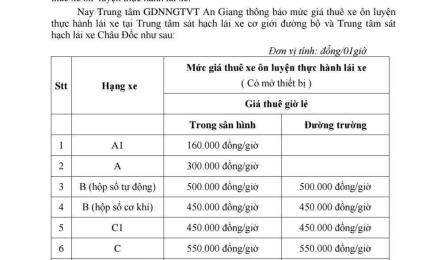 Thông báo thu nhận hồ sơ và mức thu học phí đào tạo lái xe cơ giới đường bộ