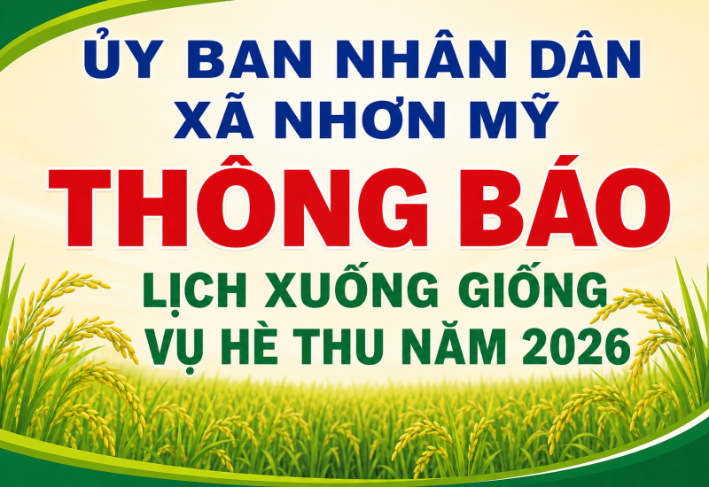Ủy ban nhân dân xã Nhơn Mỹ thông báo lịch xuống giống vụ Hè thu năm 2026 