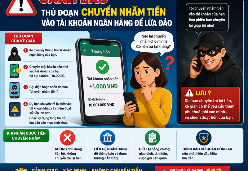 Cảnh báo thủ đoạn chuyển nhầm tiền vào tài khoản ngân hàng để lừa đảo