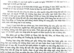 Thông báo bổ sung giấy xác nhận đang là học sinh, sinh viên tại các trường đối với nam công dân trong độ tuổi sẵn sàng nhập ngũ năm 2026